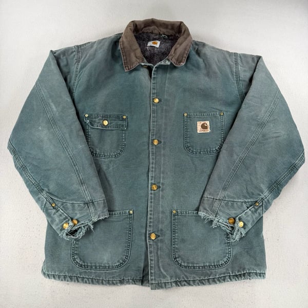 Vintage 90s Carhartt Blanket Lined Chore Jacket Size XL Green