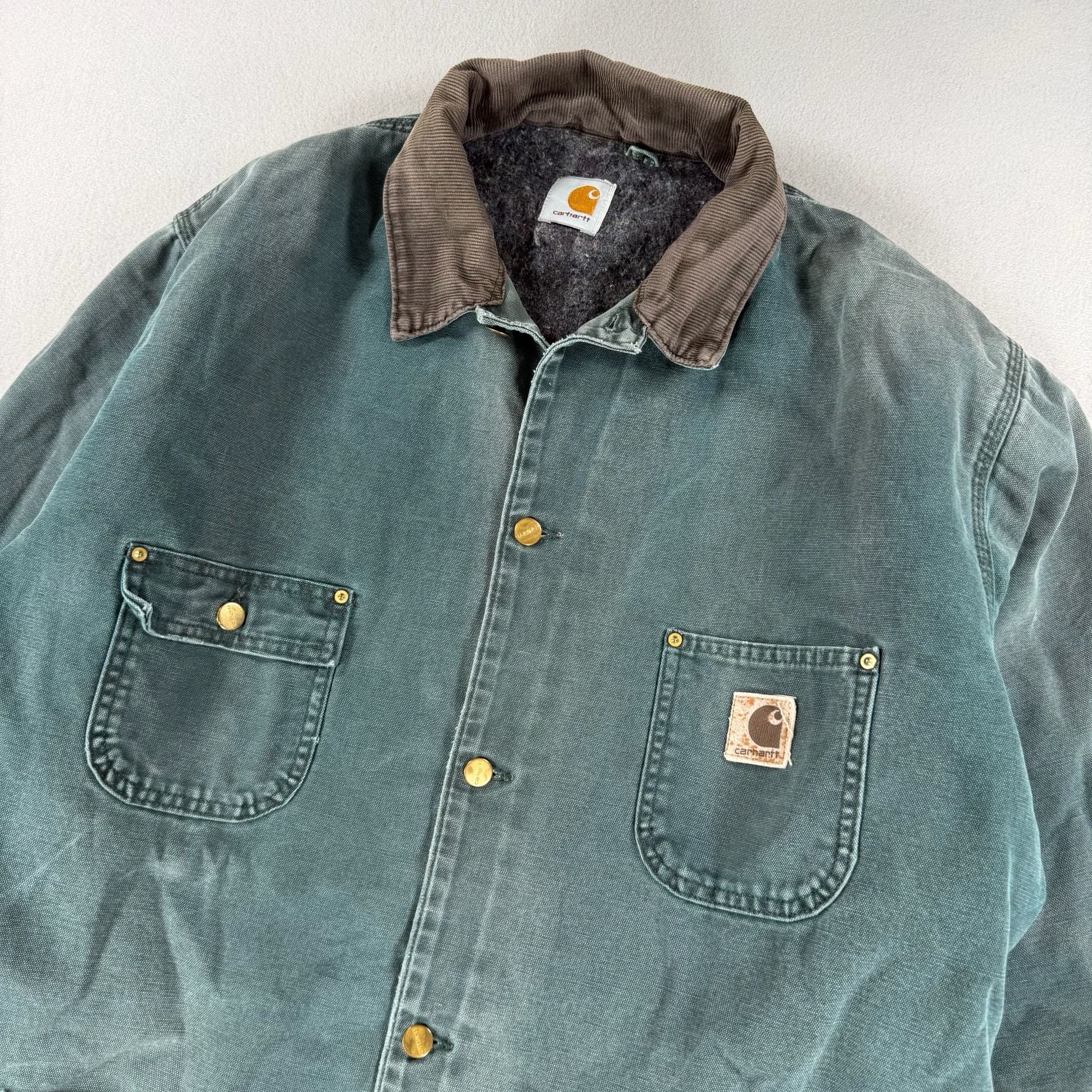 Vintage 90s Carhartt Blanket Lined Chore Jacket Size XL Green 3