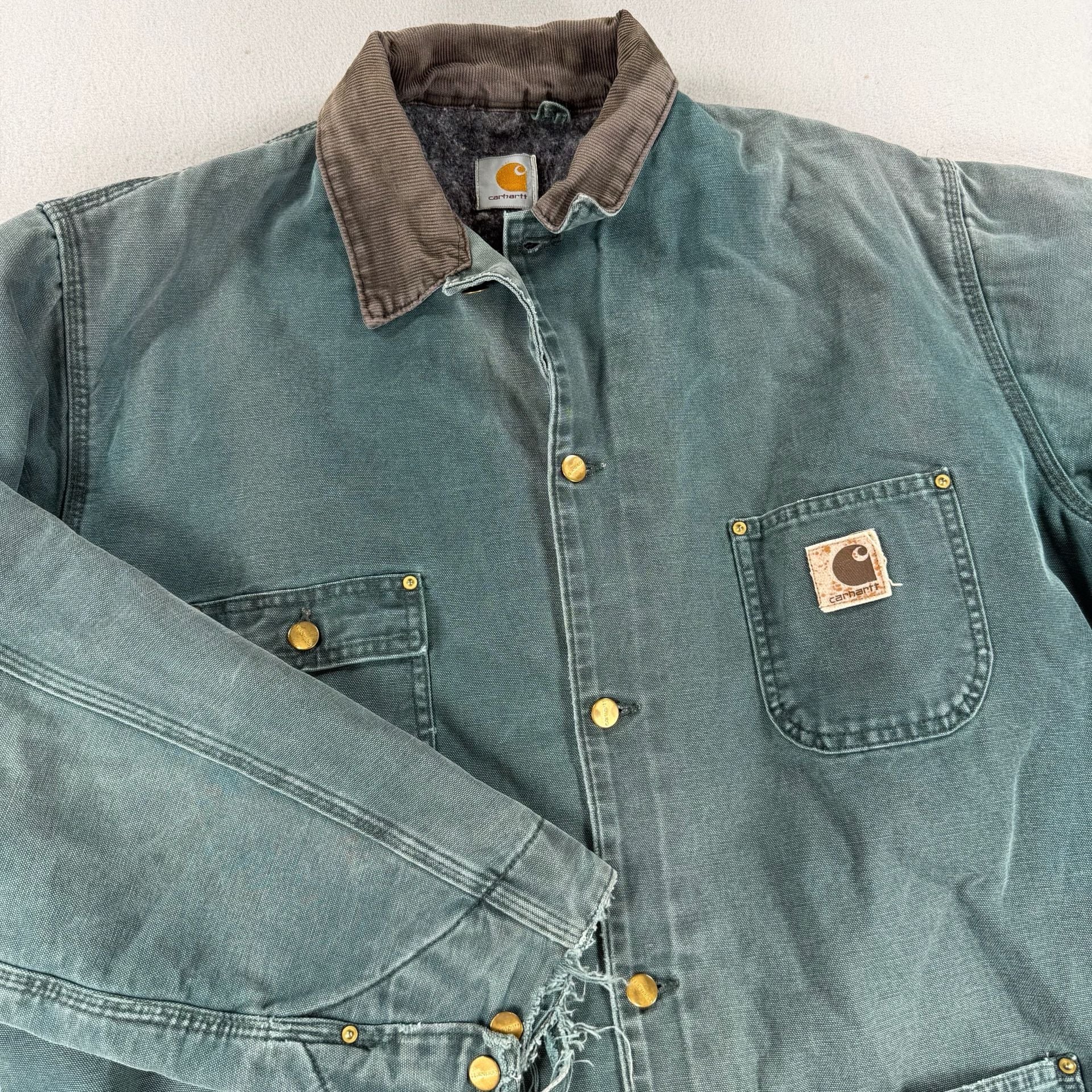 Vintage 90s Carhartt Blanket Lined Chore Jacket Size XL Green 9