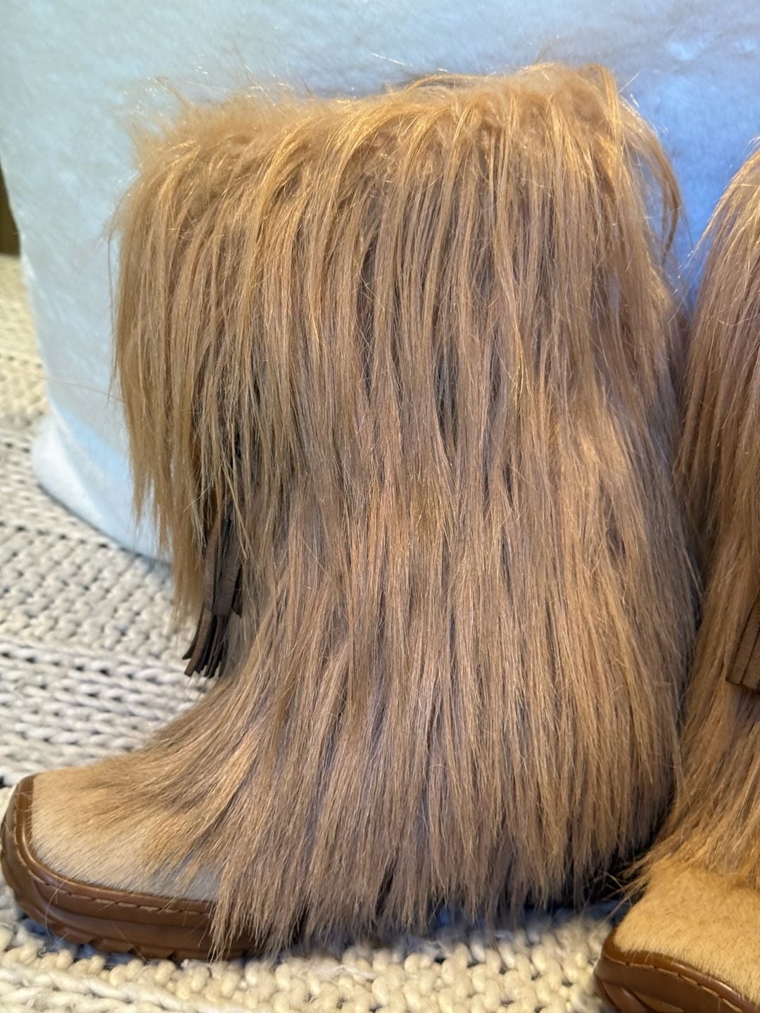 WINNA Vintage Apres Ski Snow Boots Size 38 Yeti Style Goat Hair Trim Tan 10