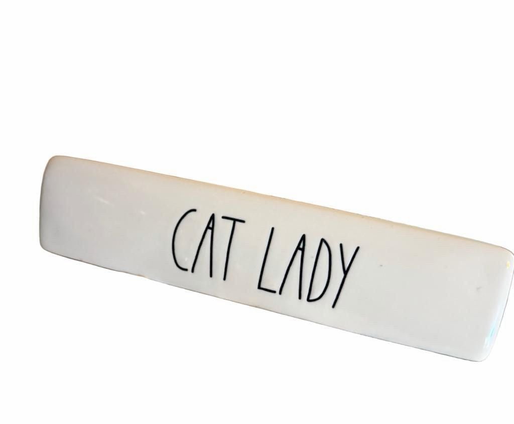 Desk decor Rae Dunn Cat Lady Ceramic Desk Plaque Sign -189- 2