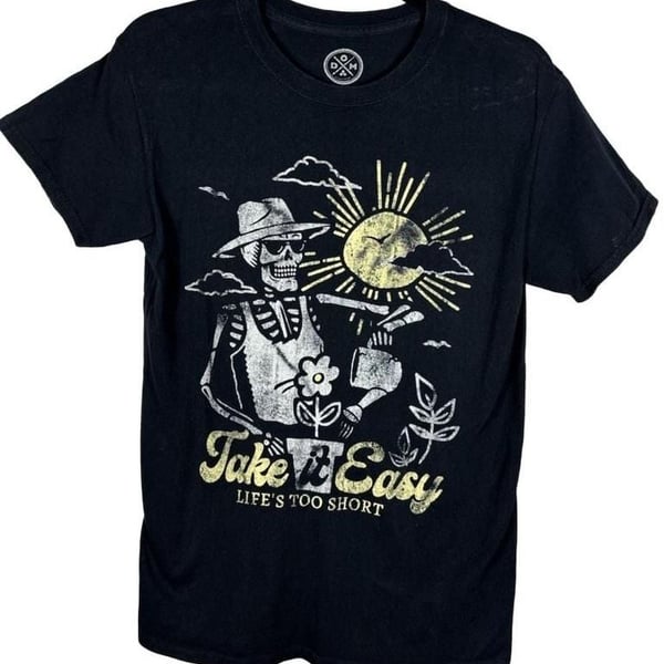 DOM Take It Easy Skeleton Graphic T-Shirt Size S Black Cotton