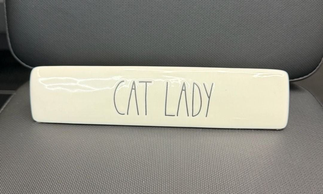 Desk decor Rae Dunn Cat Lady Ceramic Desk Plaque Sign -189- 1
