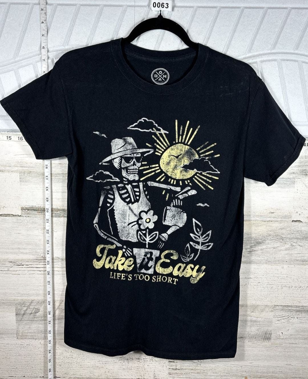 DOM Take It Easy Skeleton Graphic T-Shirt Size S Black Cotton 3