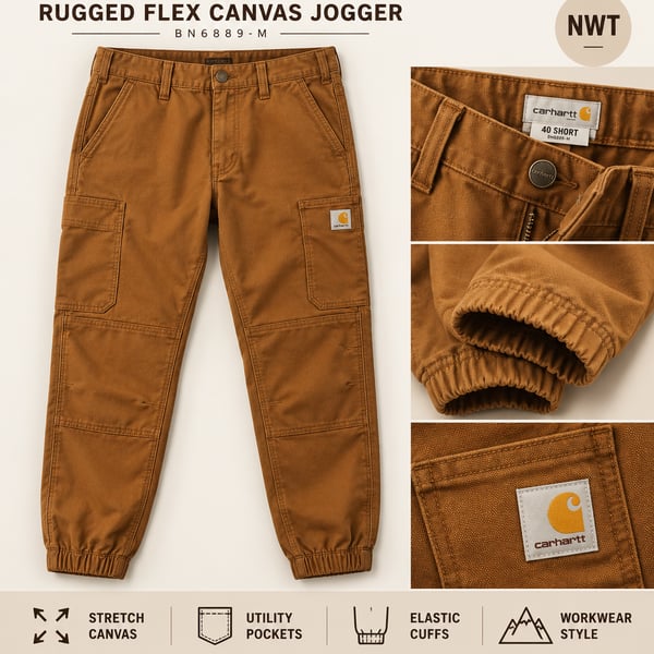 NWT Carhartt Rugged Flex Canvas Jogger Pants Men’s 40 Short Brown BN6889-M