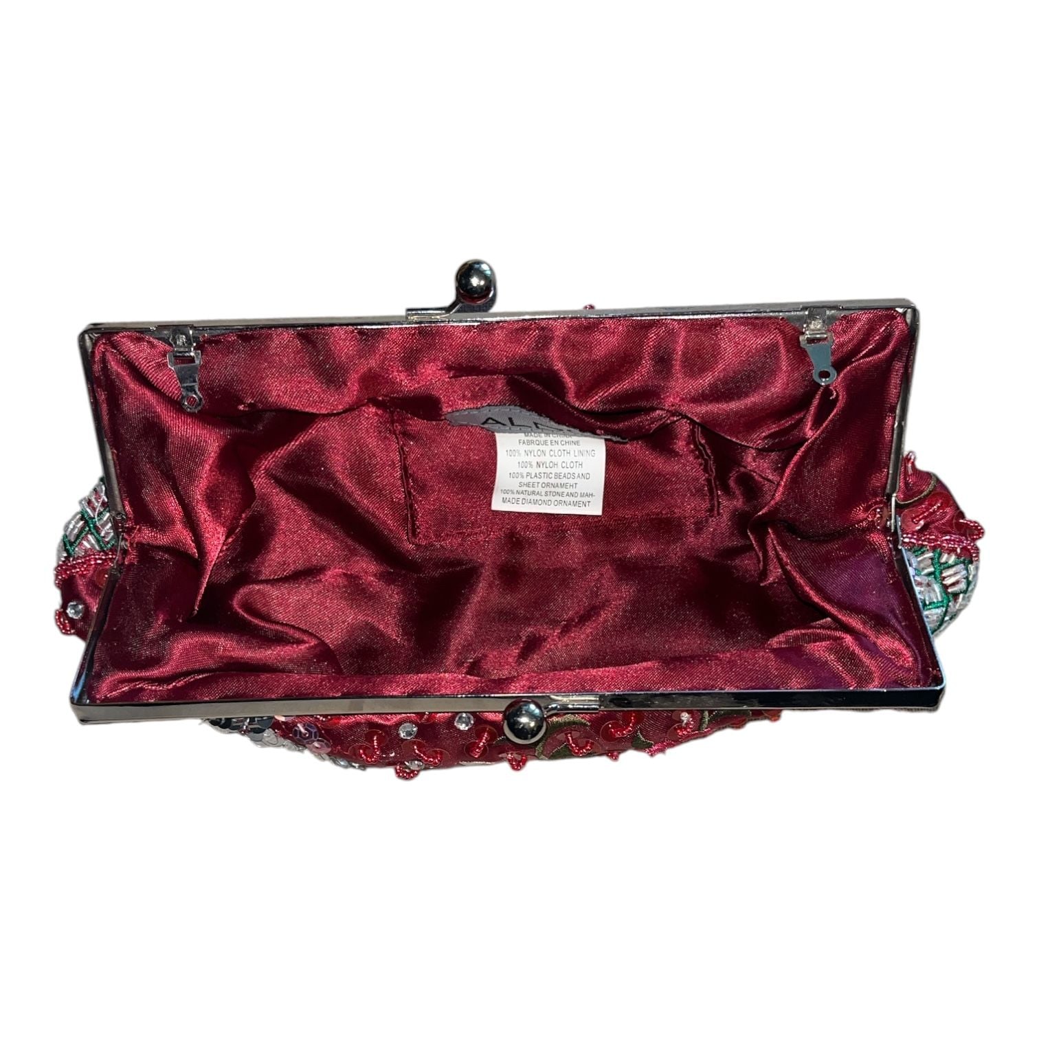 Aldo Red Floral Beaded Sequin Evening Clutch Bag Kiss Lock Purse 3