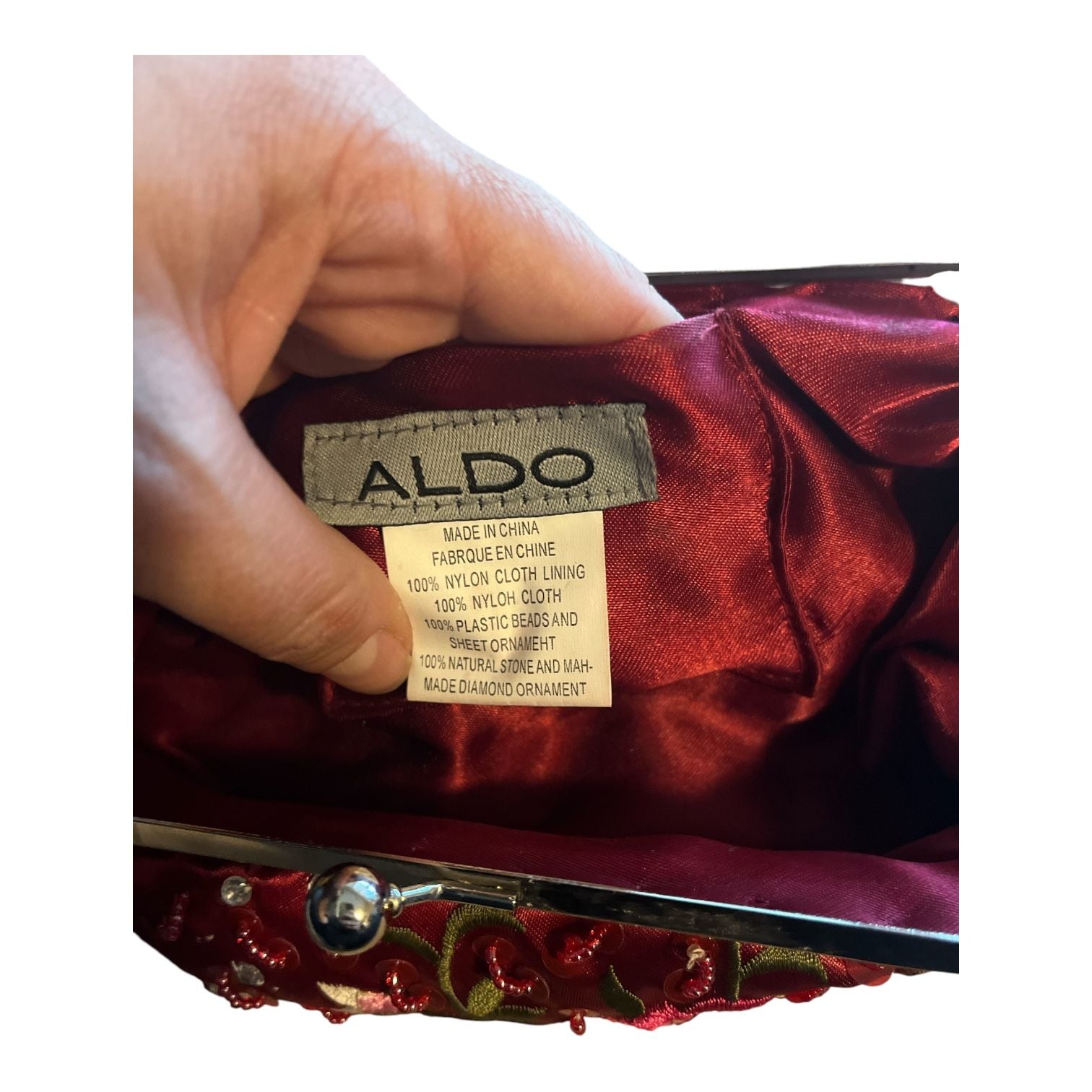 Aldo Red Floral Beaded Sequin Evening Clutch Bag Kiss Lock Purse 4