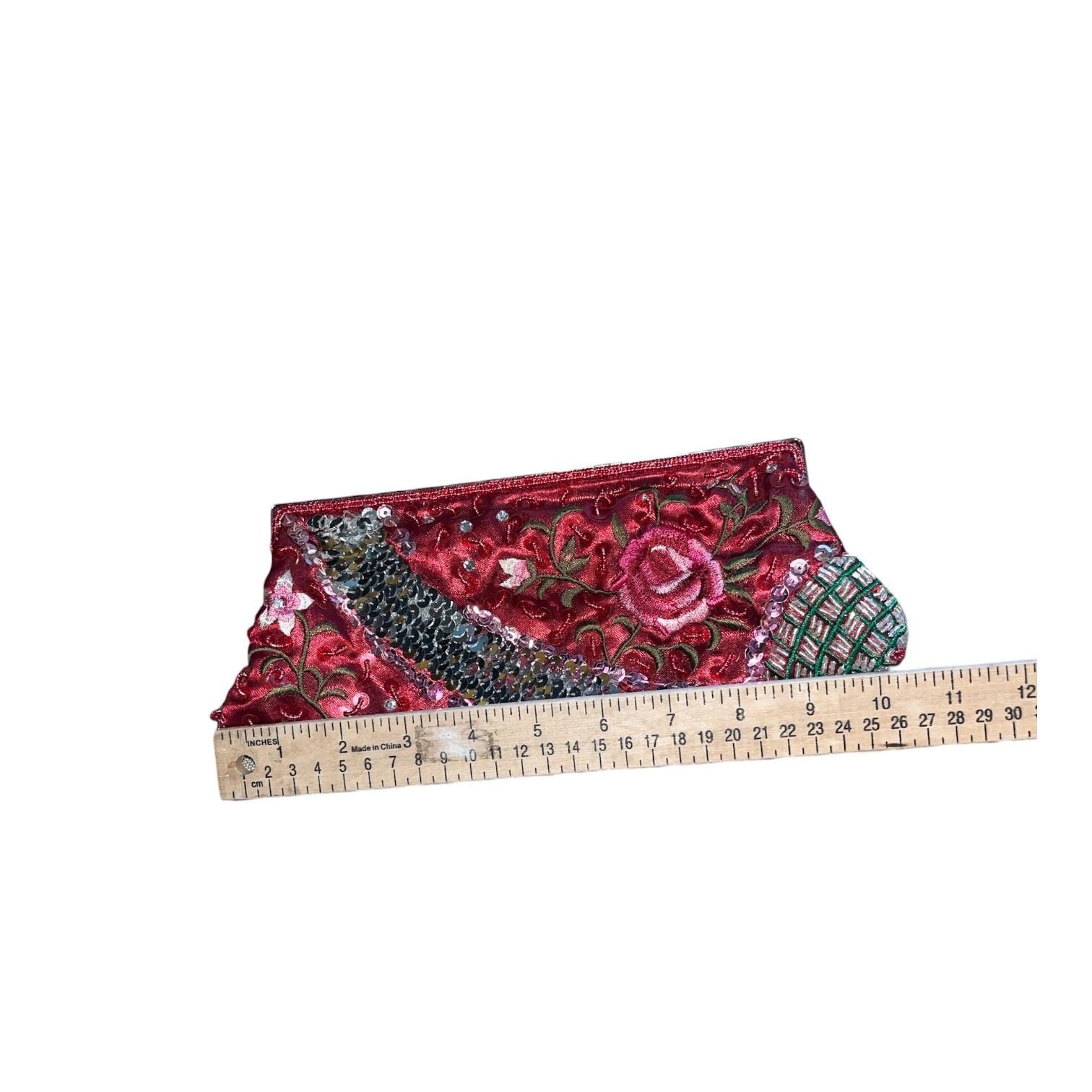Aldo Red Floral Beaded Sequin Evening Clutch Bag Kiss Lock Purse 5