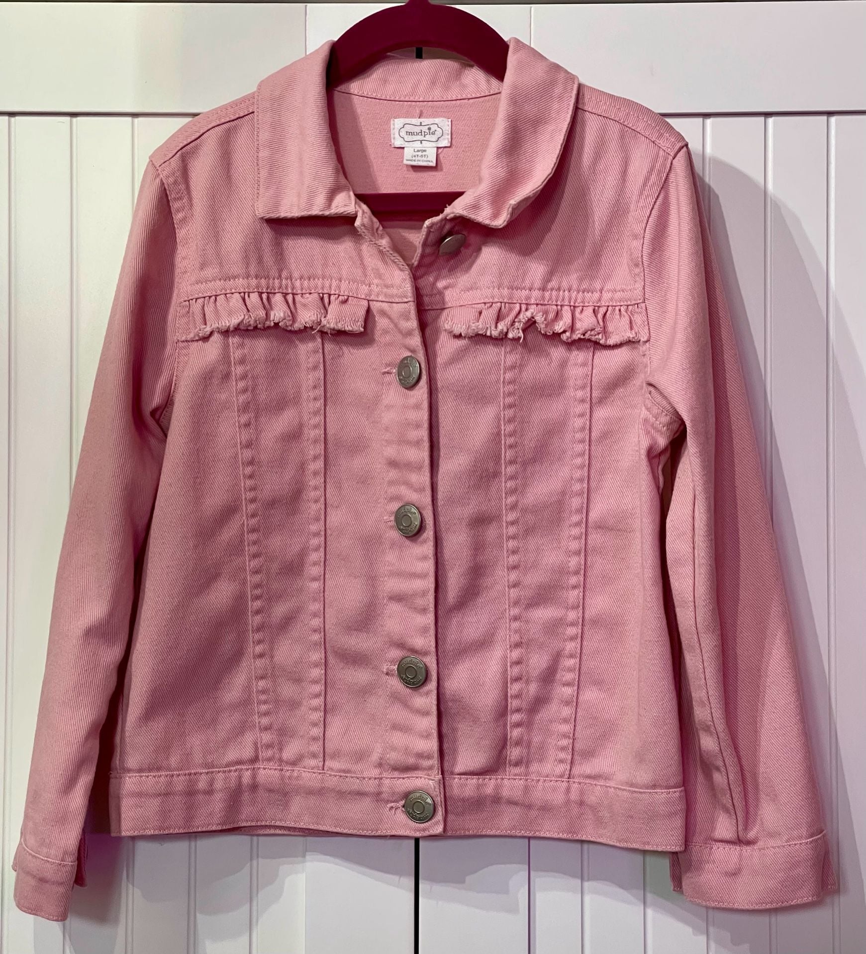 Mud Pie Pink Denim Jacket Size 4T-5T Ruffled 2