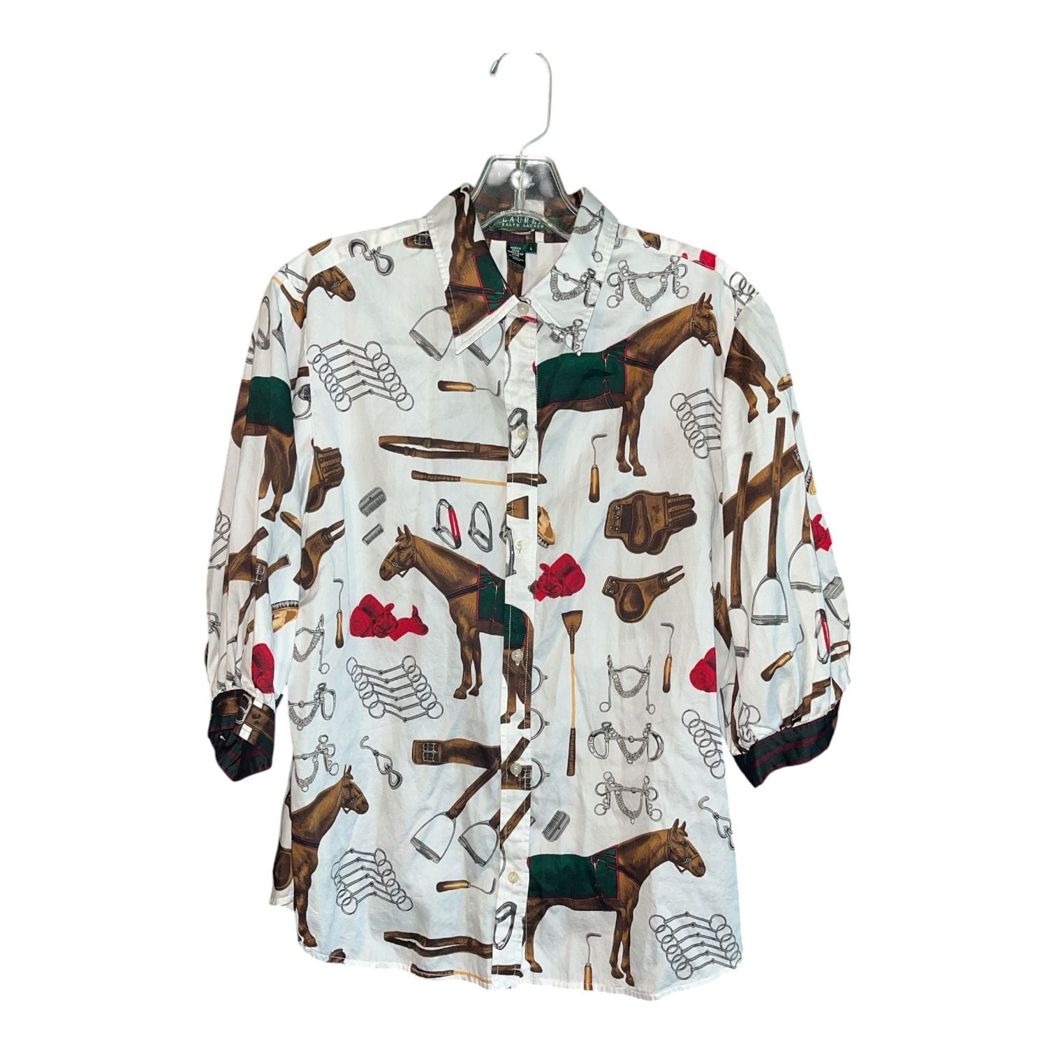 Lauren Ralph Lauren Equestrian Print Button-Down Shirt Size L 2