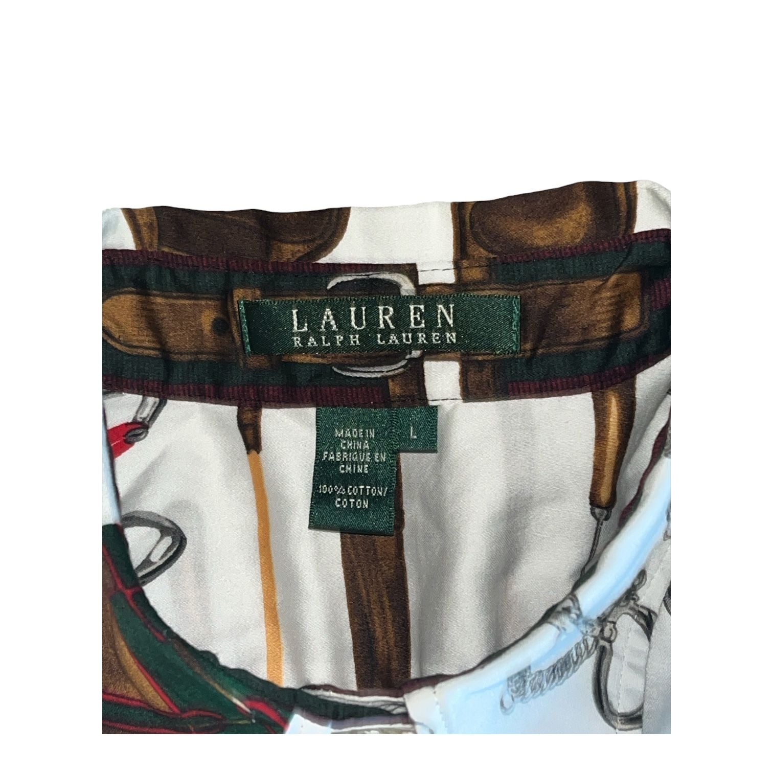 Lauren Ralph Lauren Equestrian Print Button-Down Shirt Size L 4