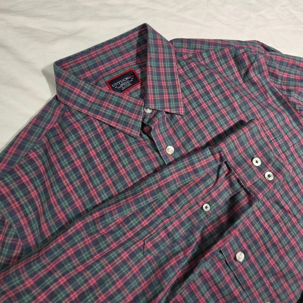 UNTUCKit Ropiteau WF Shirt Medium Red Green Plaid Slim Fit Cotton