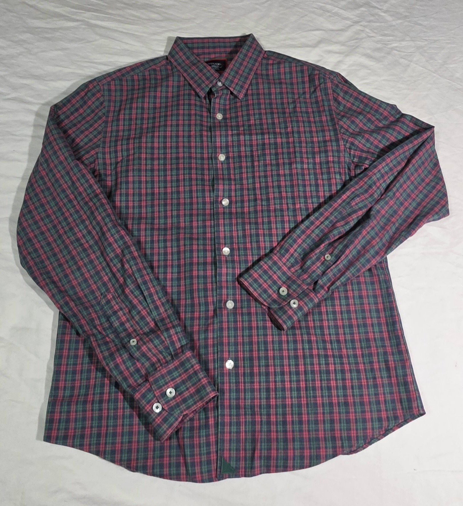UNTUCKit Ropiteau WF Shirt Medium Red Green Plaid Slim Fit Cotton 3