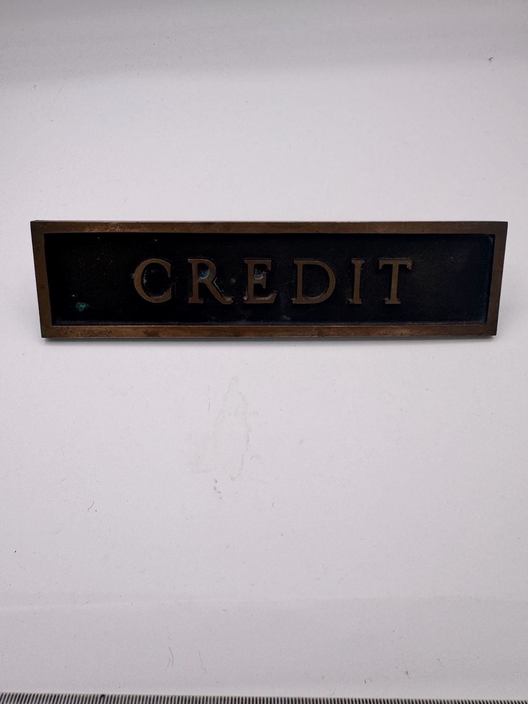 Vintage 1900s Bank Teller Bronze Credit Sign with mounting hardware! 1