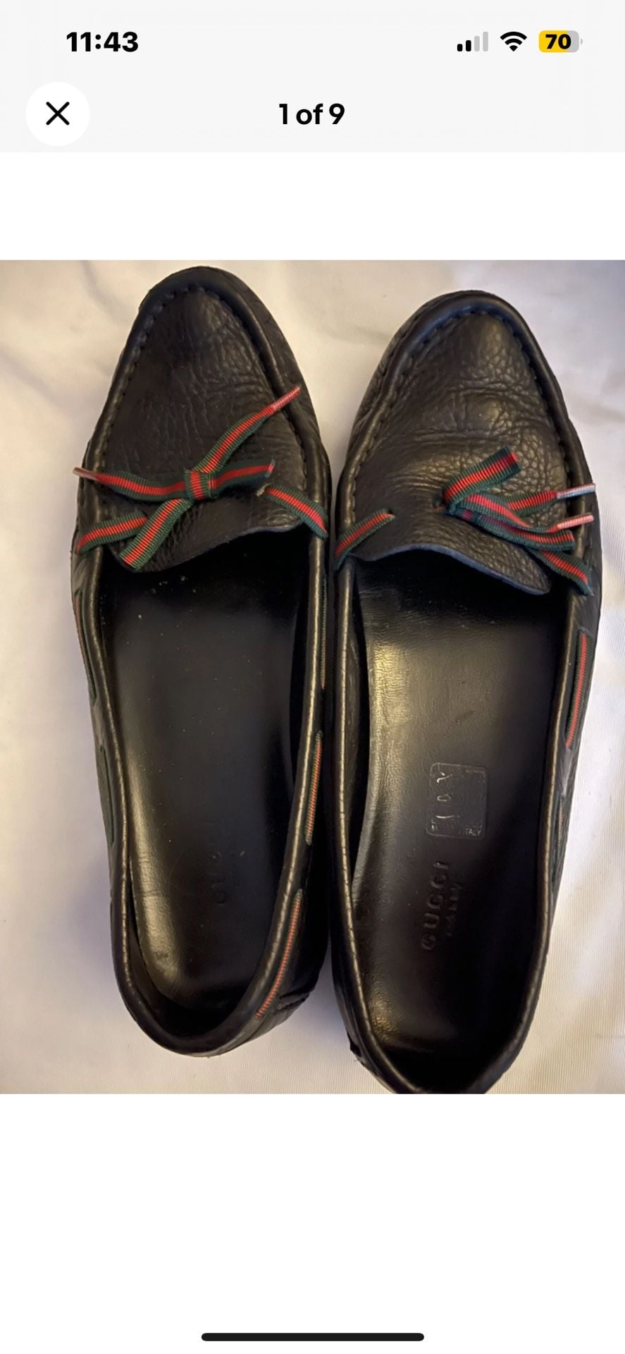 Gucci Black Leather Loafers with Green and Red Web Bow 1