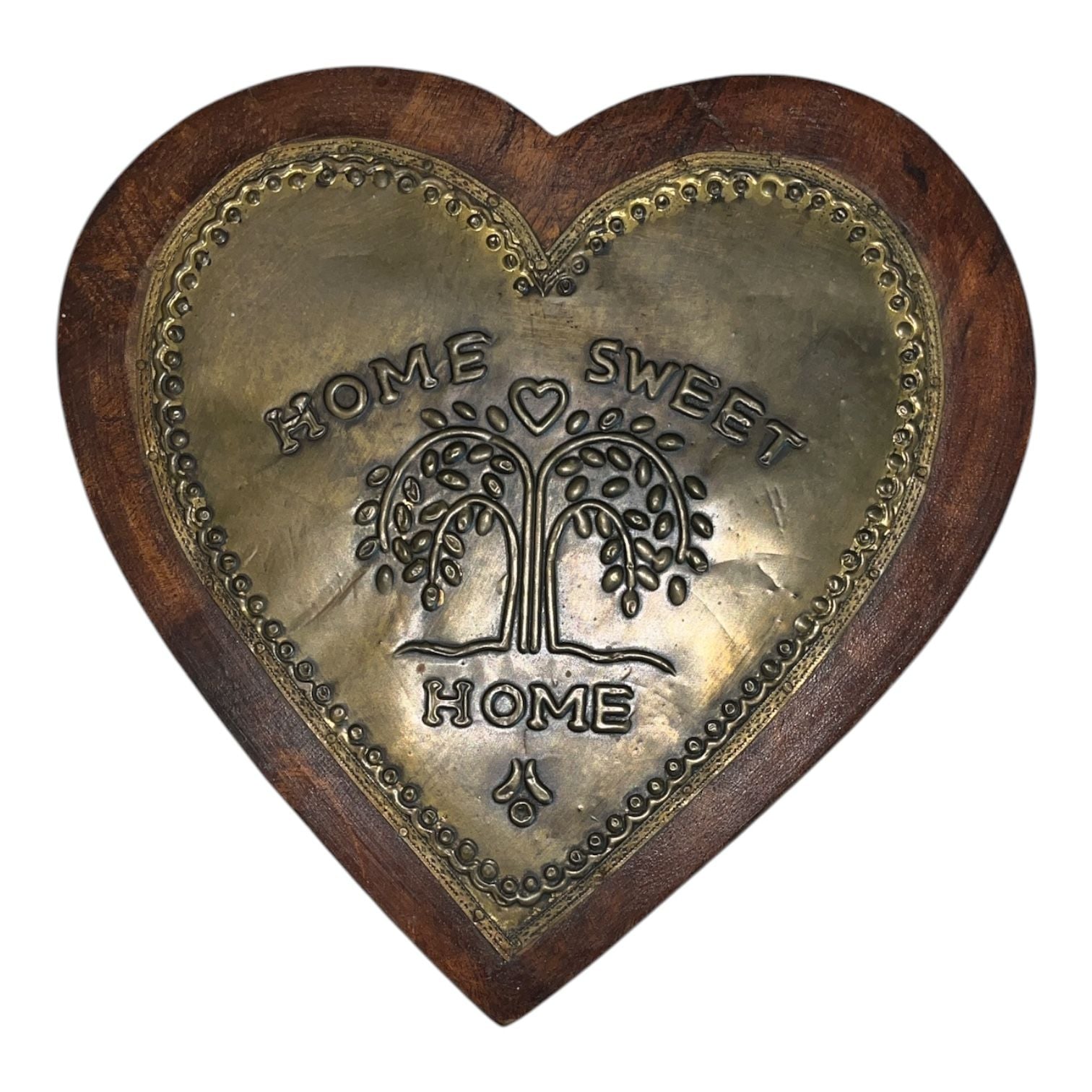 THT Designs Wood Heart Wall Plaque Home Sweet Home Brass Inlay 1