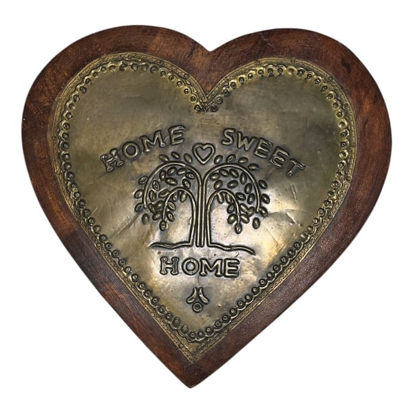 THT Designs Wood Heart Wall Plaque Home Sweet Home Brass Inlay
