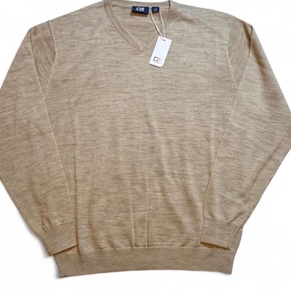 Cutter & Buck Taupe V-neck long sleeve  wool & acrylic sweater size large dimensions are in the pictures brand new with tags.