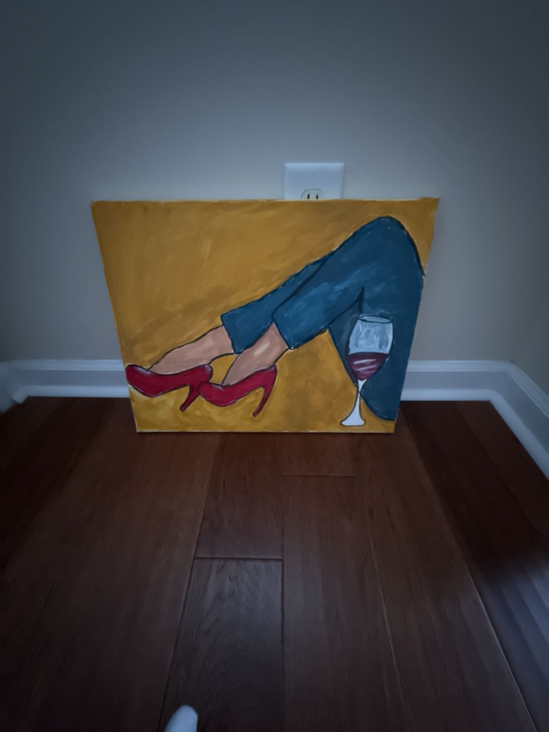 Handmade Acrylic Painting Woman Legs Red Heels and Wine Glass Canvas Art 1