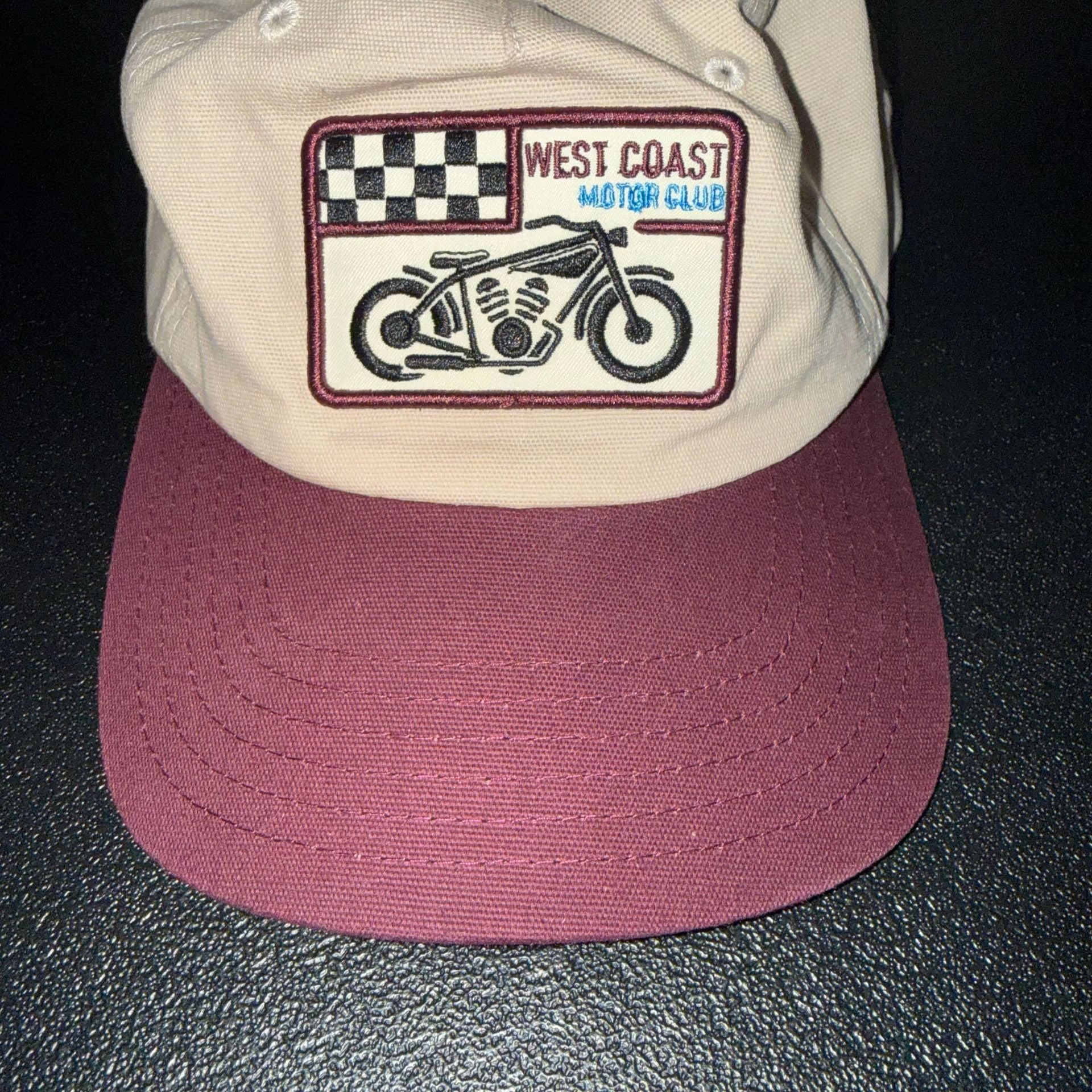 West Coast Motor Club Cap Cream Burgundy Motorcycle 2