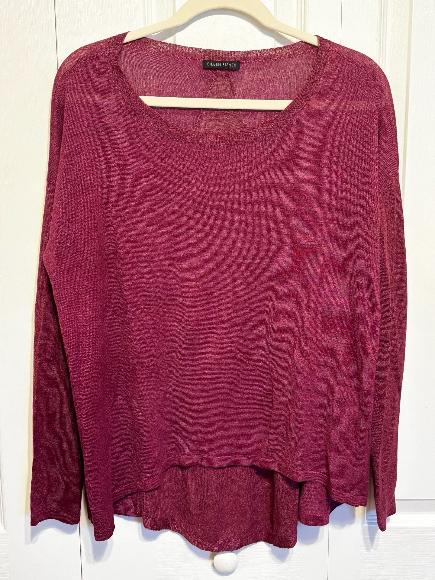 Eileen Fisher Hemp Tencel Knit Sweater Burgundy High Low 2