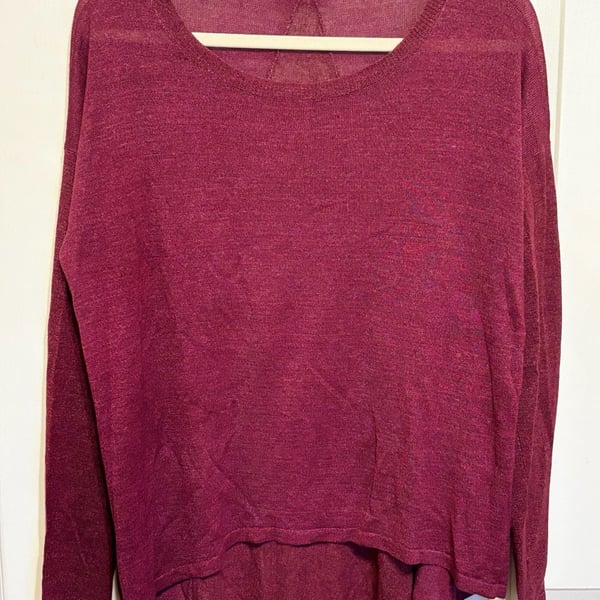 Eileen Fisher Hemp Tencel Knit Sweater Burgundy High Low