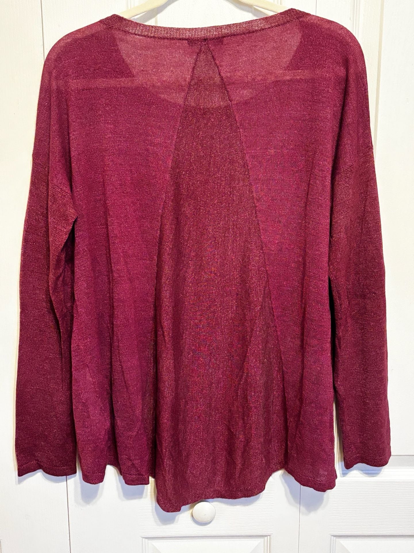 Eileen Fisher Hemp Tencel Knit Sweater Burgundy High Low 3
