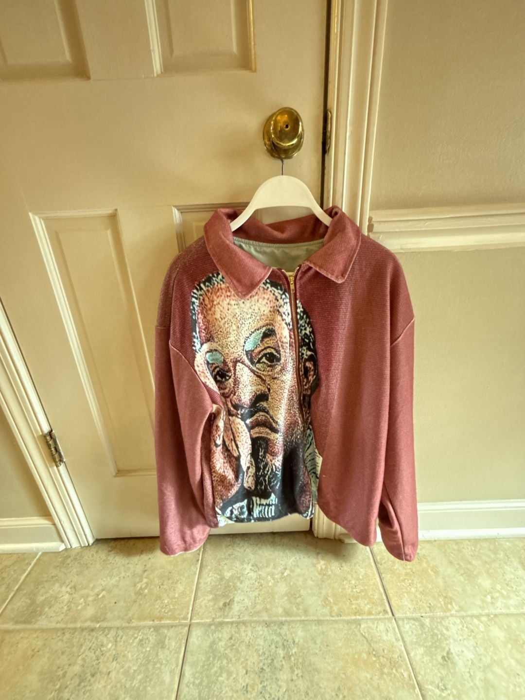 Custom Andre 3000 Tapestry Jacket Pink Zip-Up 3
