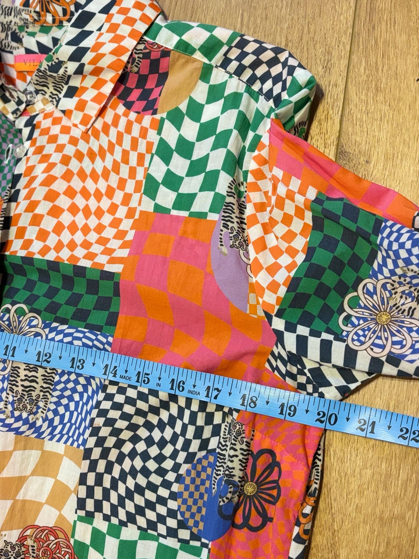 Vilagallo Button Down Shirt Size 42 Multi Color Checkerboard Tiger 7
