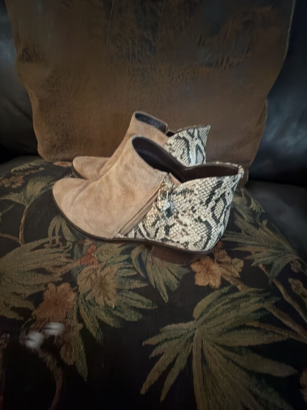 Cole Haan Gracy Bootie Size 5.5B Tan Suede Snakeskin 2