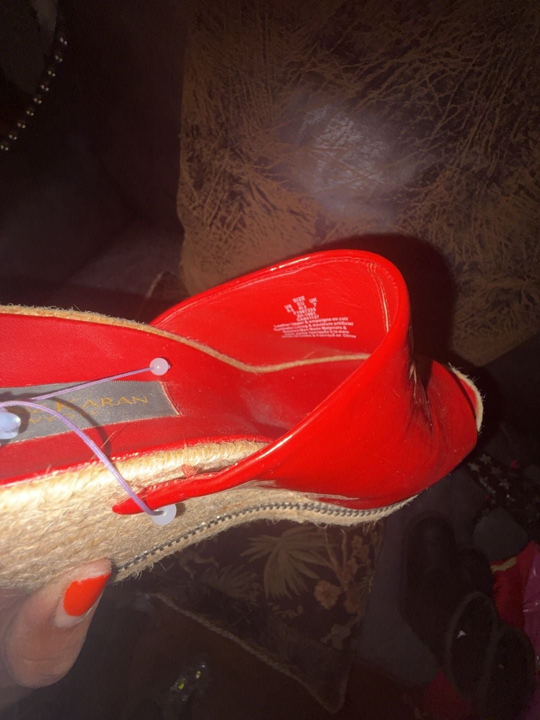 Donna Karan Wedge Sandals Size 9.5 Red Patent Leather Espadrille Mules 6
