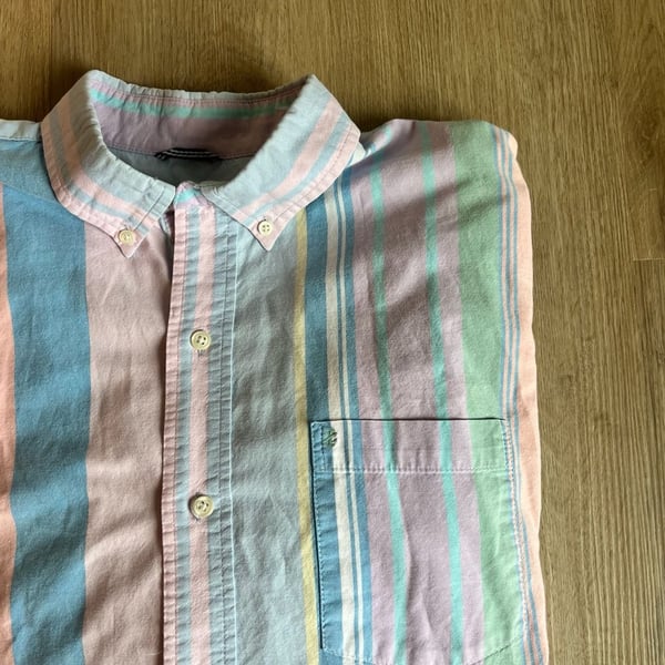 IZOD, Saltwater Relaxed Fit Button Down, Pastel Stripes, Coastal, 90s, Men’s L
