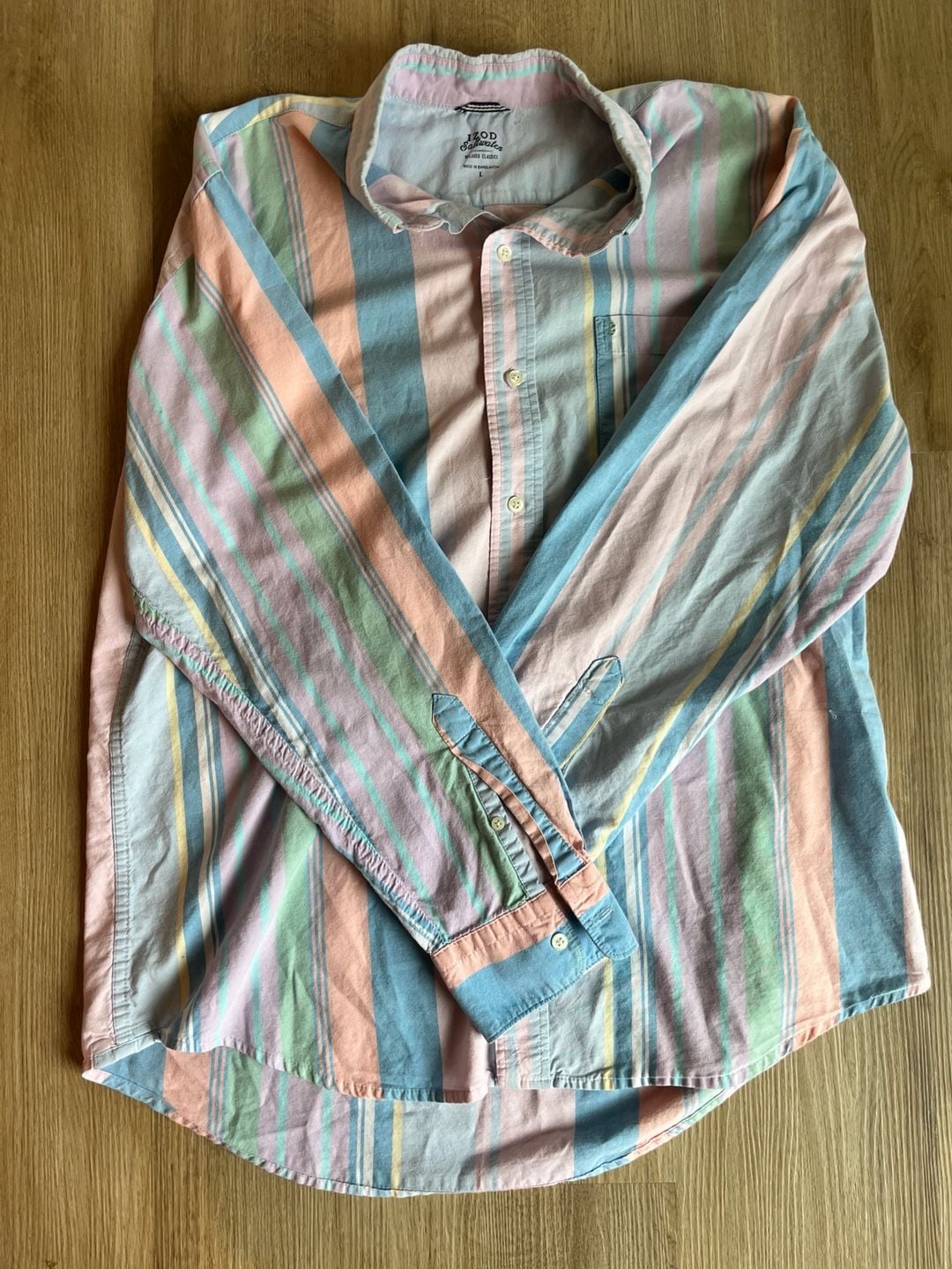 IZOD, Saltwater Relaxed Fit Button Down, Pastel Stripes, Coastal, 90s, Men’s L 5