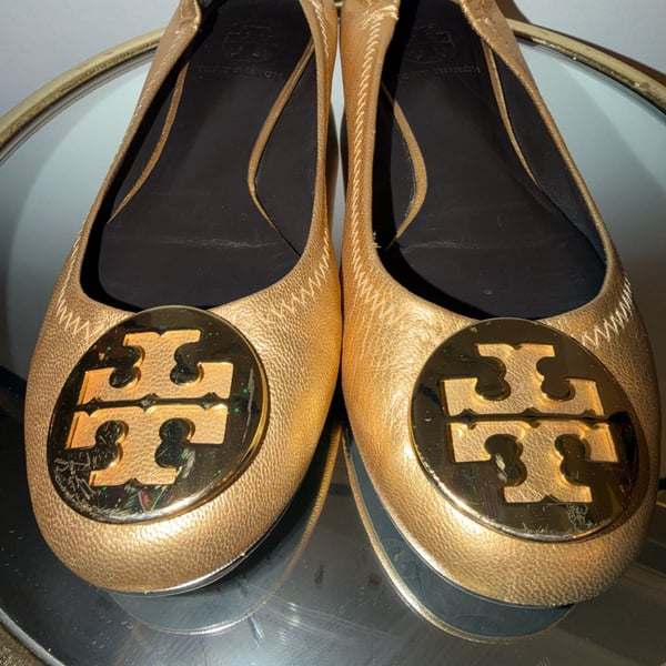 Tory Burch Minnie Metallic Gold Leather Ballet Flats
#30GLD7TR