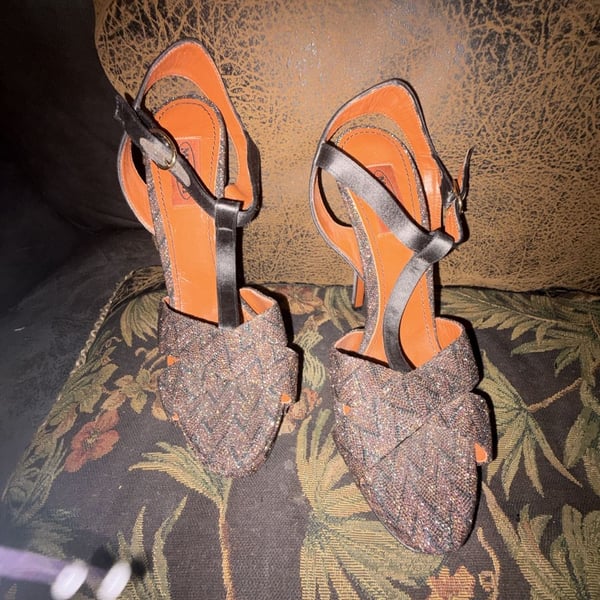 Missoni T-Strap Glitter Platform Sandals Size 40 Multi