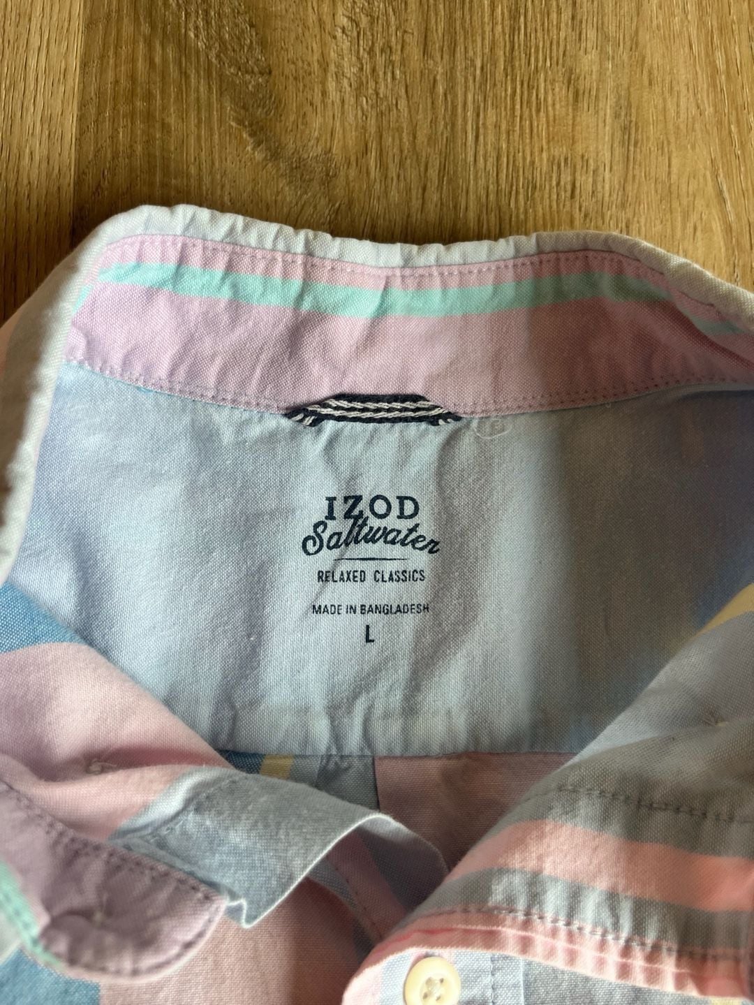 IZOD, Saltwater Relaxed Fit Button Down, Pastel Stripes, Coastal, 90s, Men’s L 4