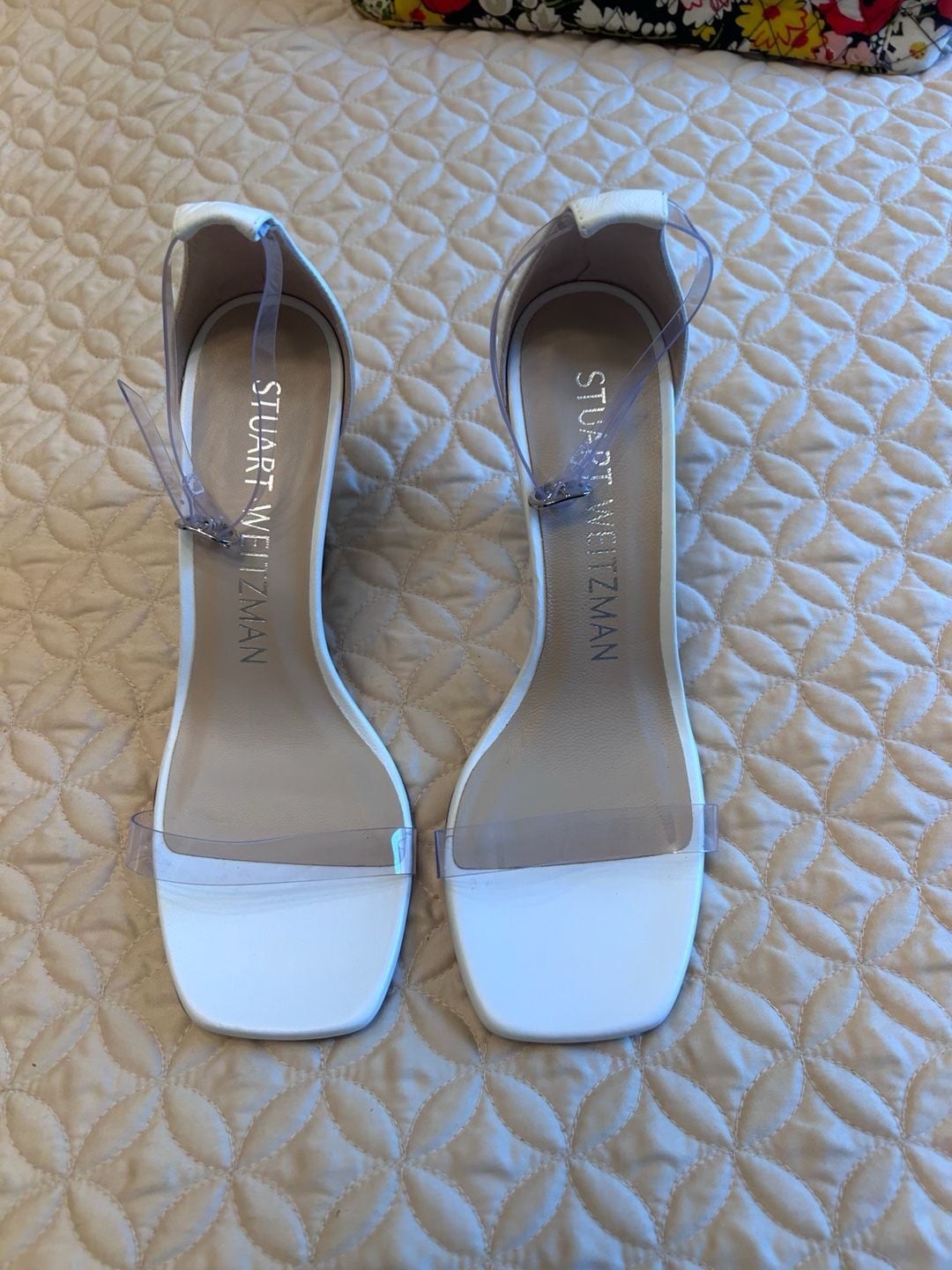 Stuart Weitzman Kristal Clear Sandals White Transparent Heel 2