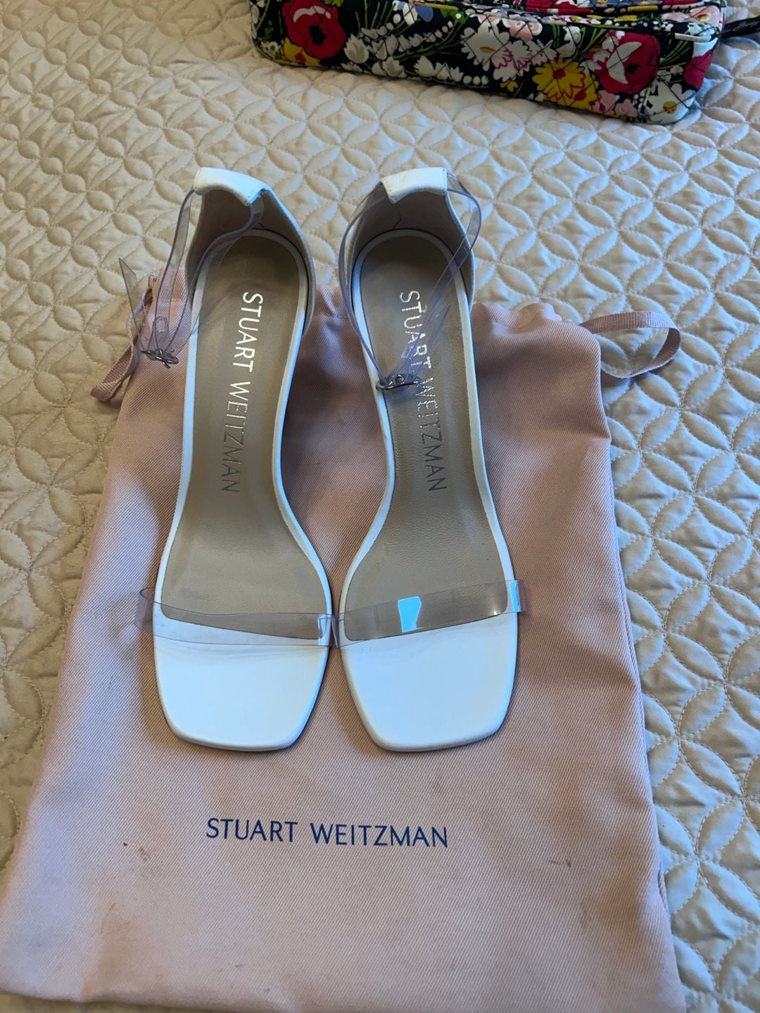 Stuart Weitzman Kristal Clear Sandals White Transparent Heel 12