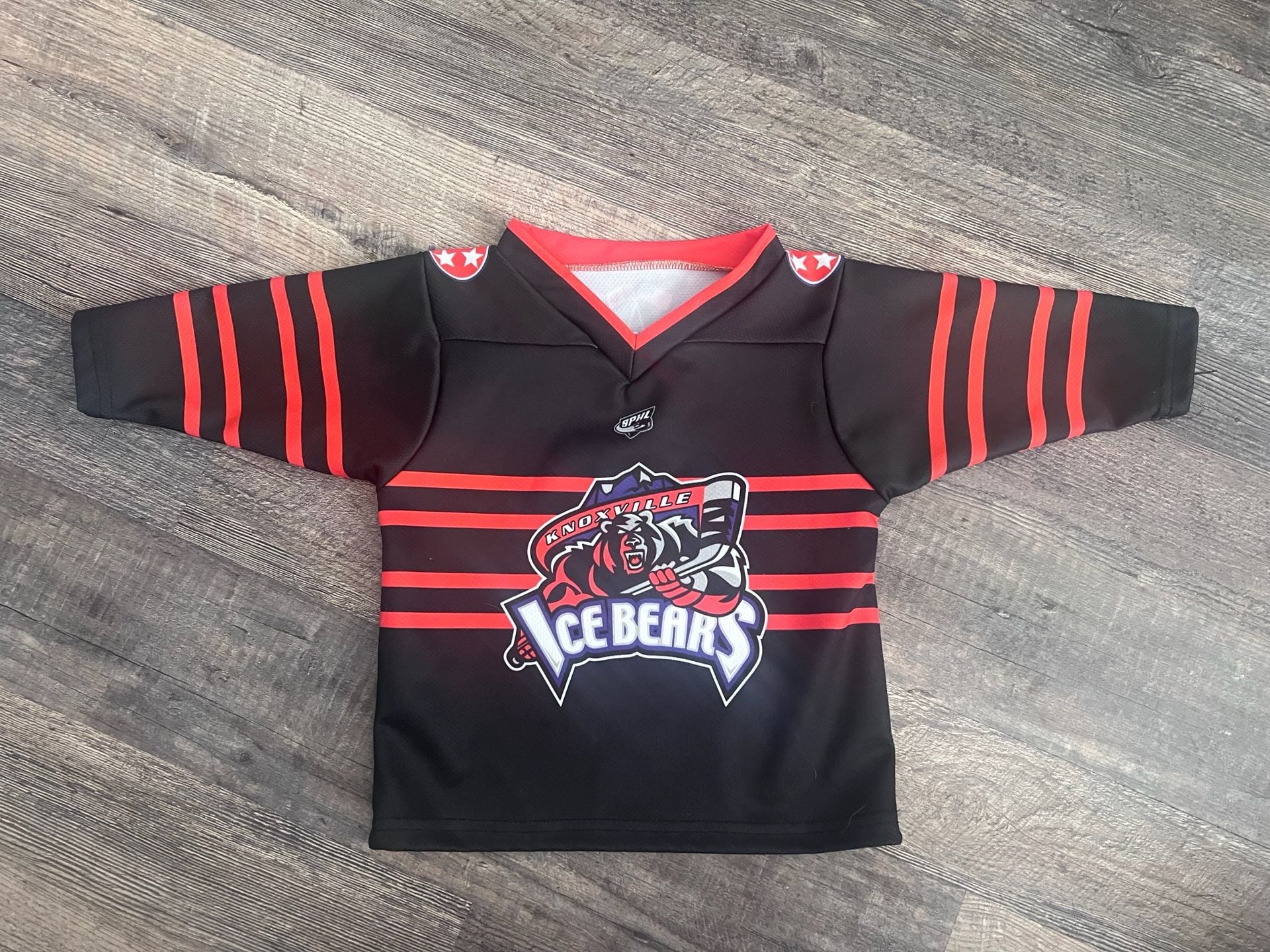 KI Knoxville Ice Bears Hockey Jersey Youth Black Red SPHL 2
