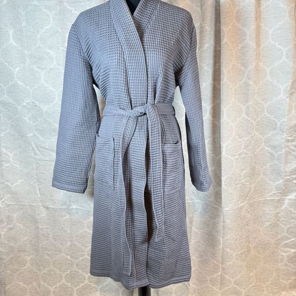 Quince Organic Cotton Turkish Waffle Robe Size XS Gray