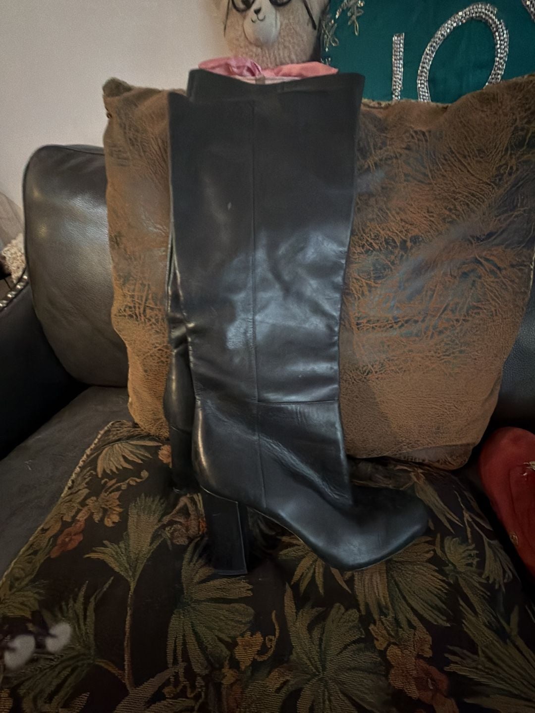 Via Spiga Knee High Boots Size 10.5M Black Leather Block Heel 2