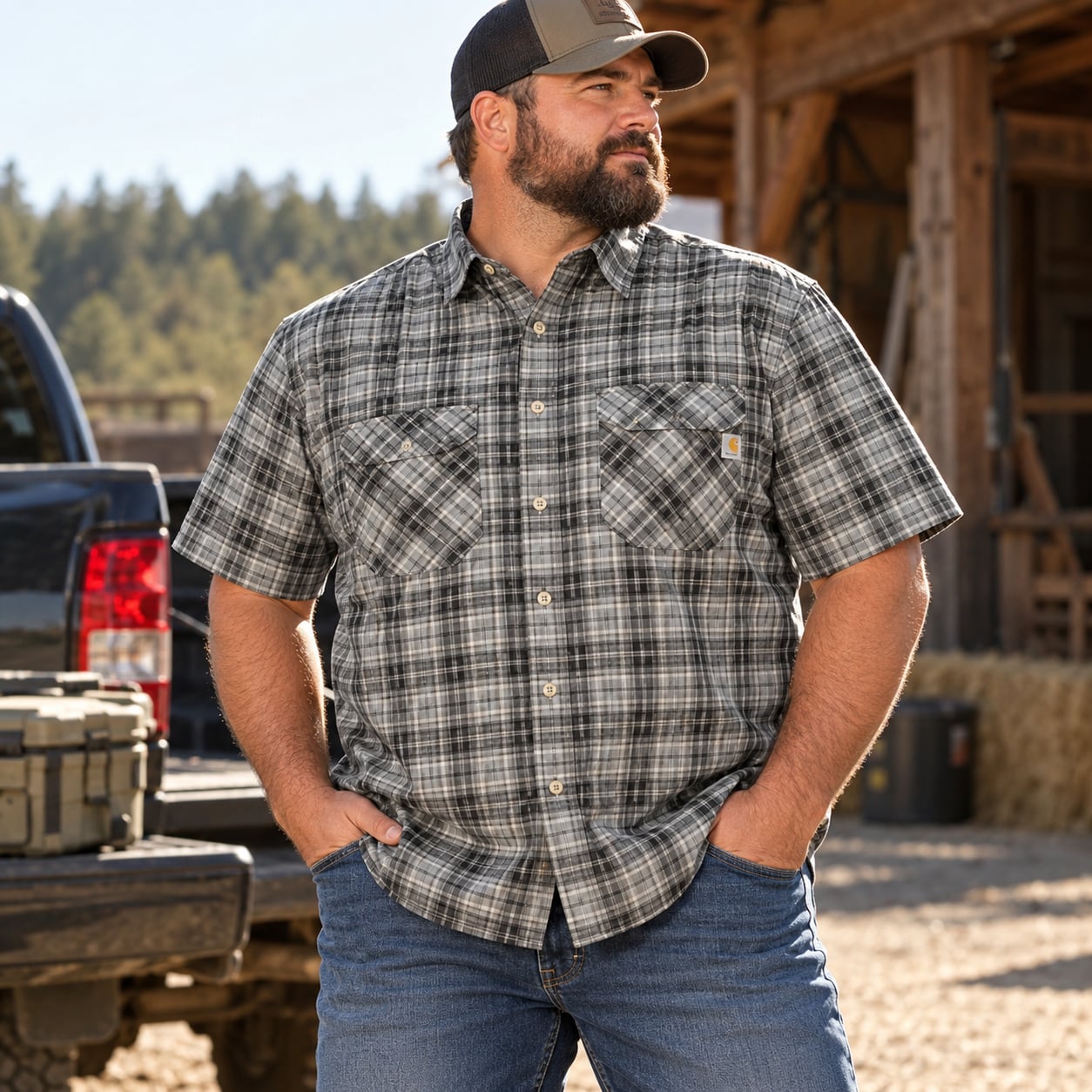 Carhartt Rugged Flex Relaxed Fit Plaid Short Sleeve Shirt Sz 3X Construction 2