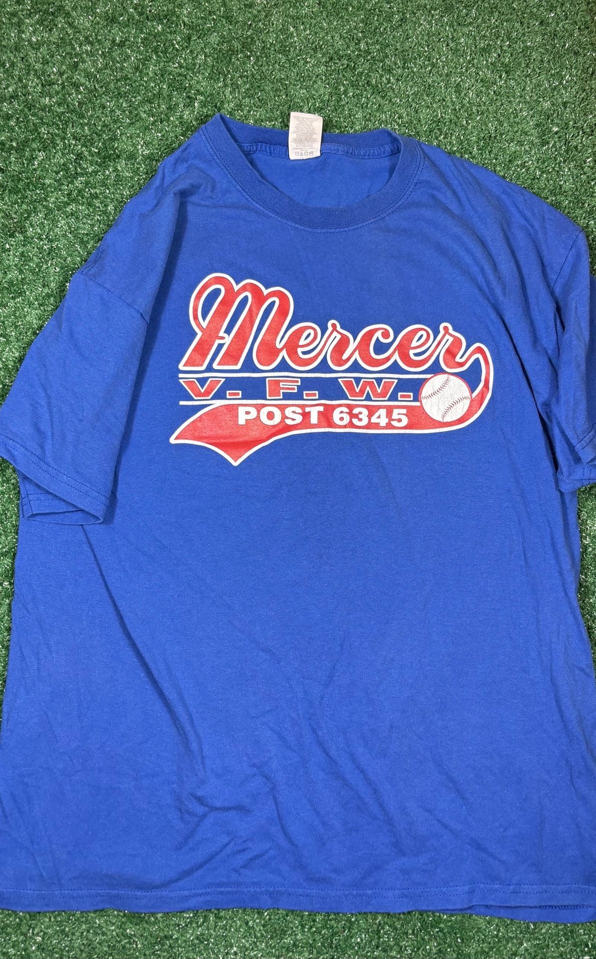 Jerzees Mercer V.F.W. Post 6345 T-Shirt Size XL Blue Baseball Number 9 2