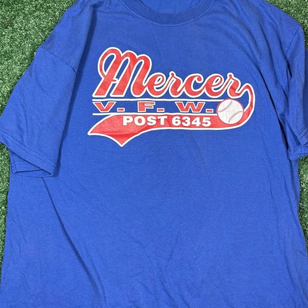 Jerzees Mercer V.F.W. Post 6345 T-Shirt Size XL Blue Baseball Number 9
