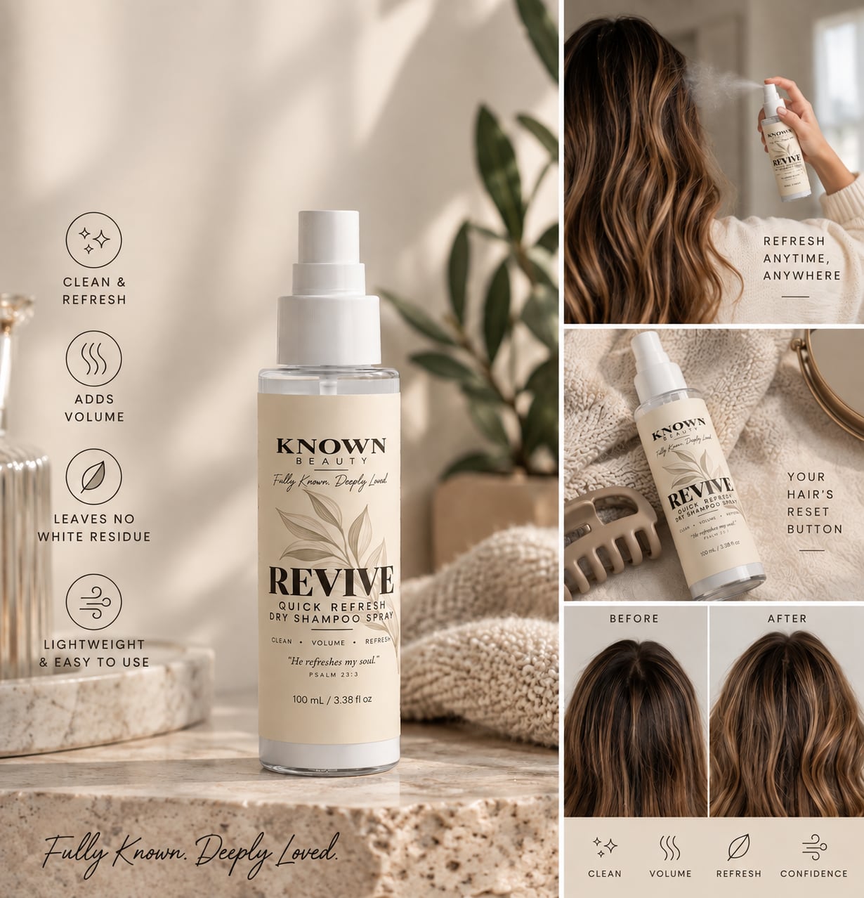 Known Beauty Revive Quick Refresh Dry Shampoo Spray 3.38 fl oz 3