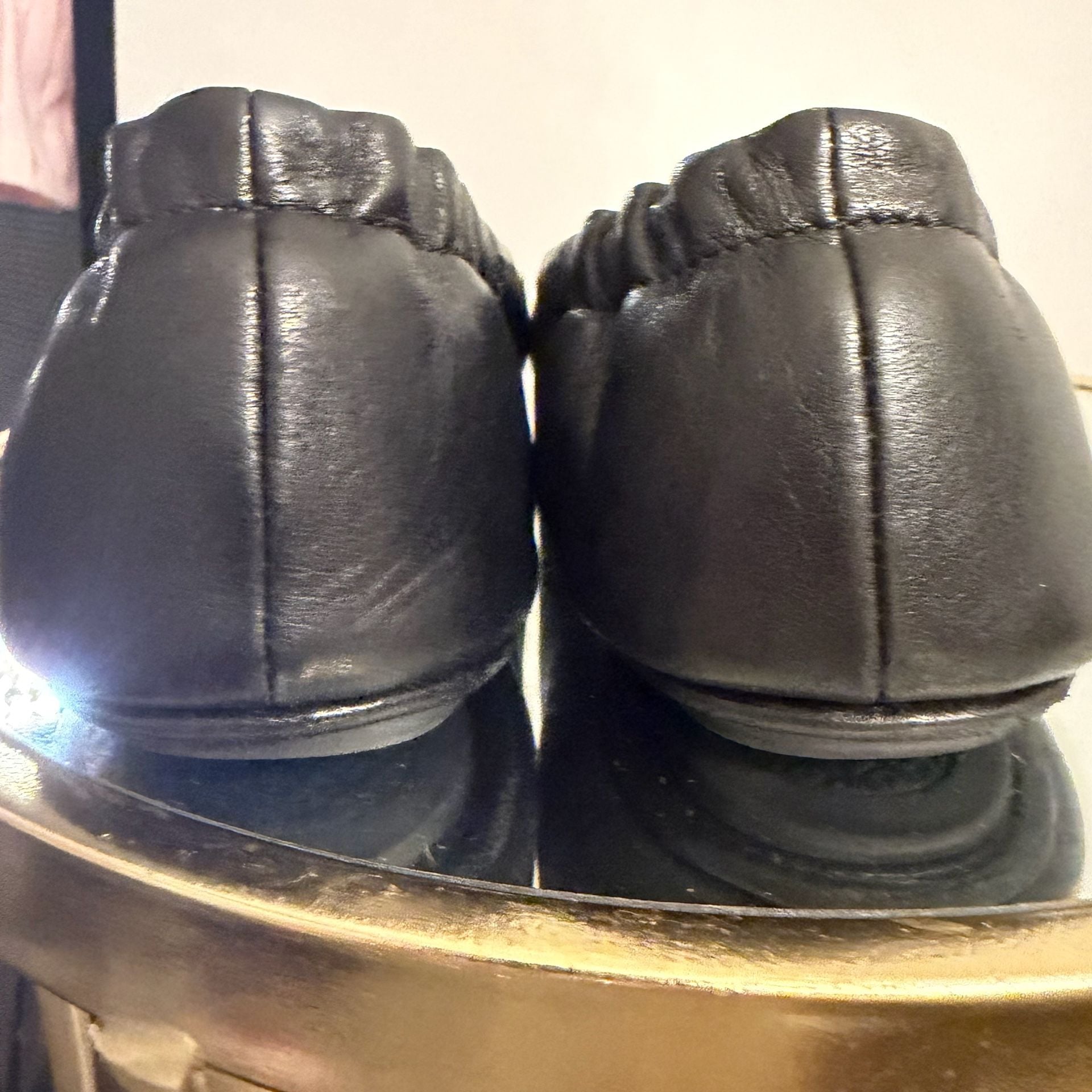 Tory Burch Reva Black Leather Ballet Flats Gold Logo
#7BkGL30P 5