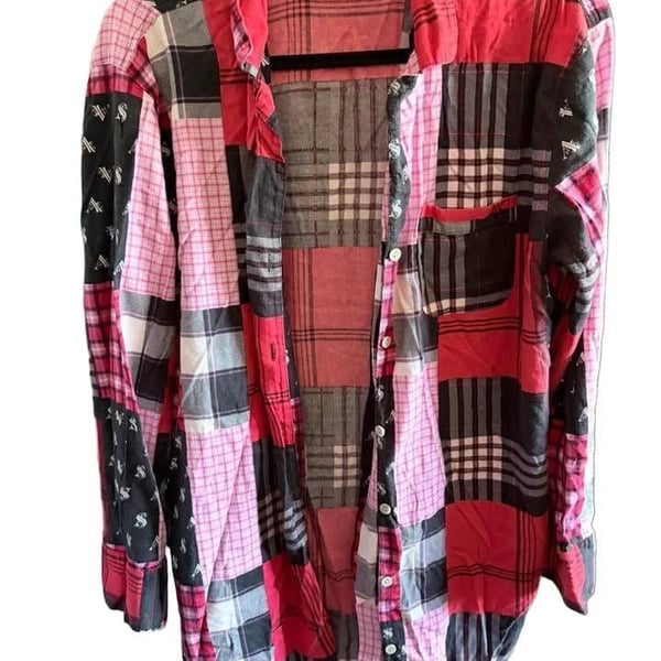 Victoria's Secret Patchwork Plaid Flannel Shirt Size Small
