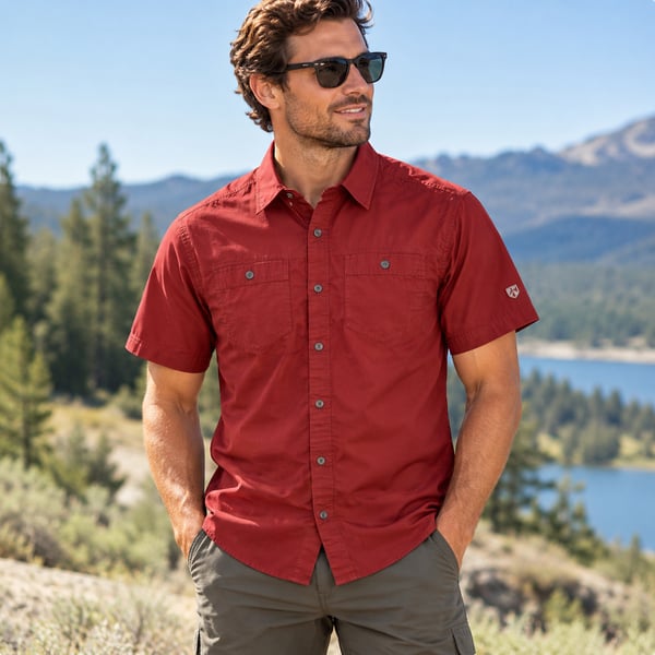 KUHL Men’s Size Small Red Short Sleeve Button Up Shirt Outdoor Gorpcore Hiking