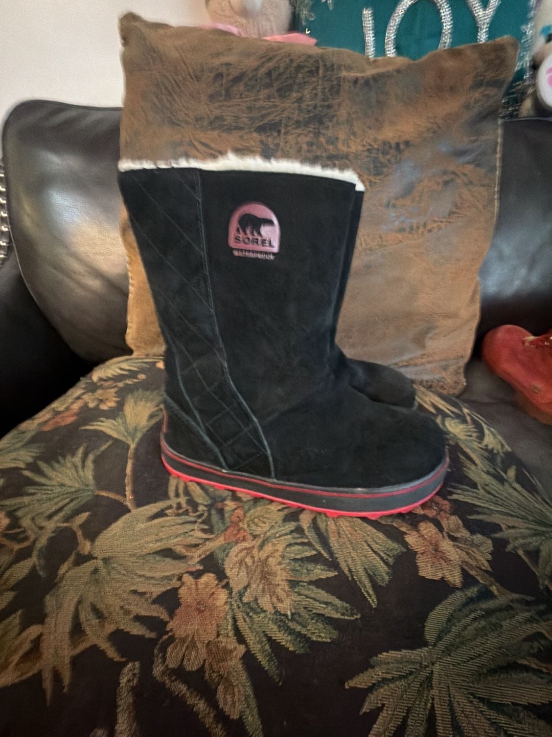 Sorel Suede Waterproof Winter Boots Black Shearling Lined 4