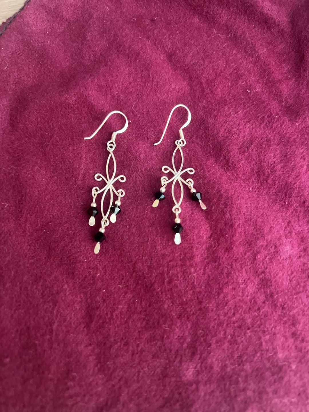Sterling Silver Chandelier Dangle Earrings Black Crystal Wire Wrapped 2